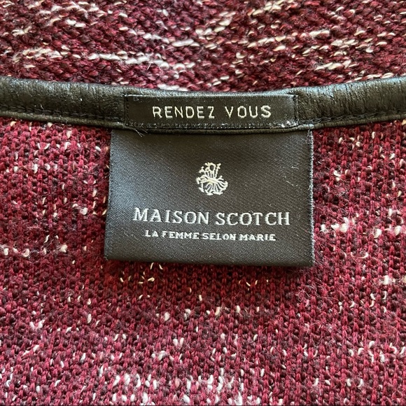 Maison Scotch Scotch & Soda Mixed Tweed Leather Trim Burgundy Sweater Size XS - Picture 6 of 8